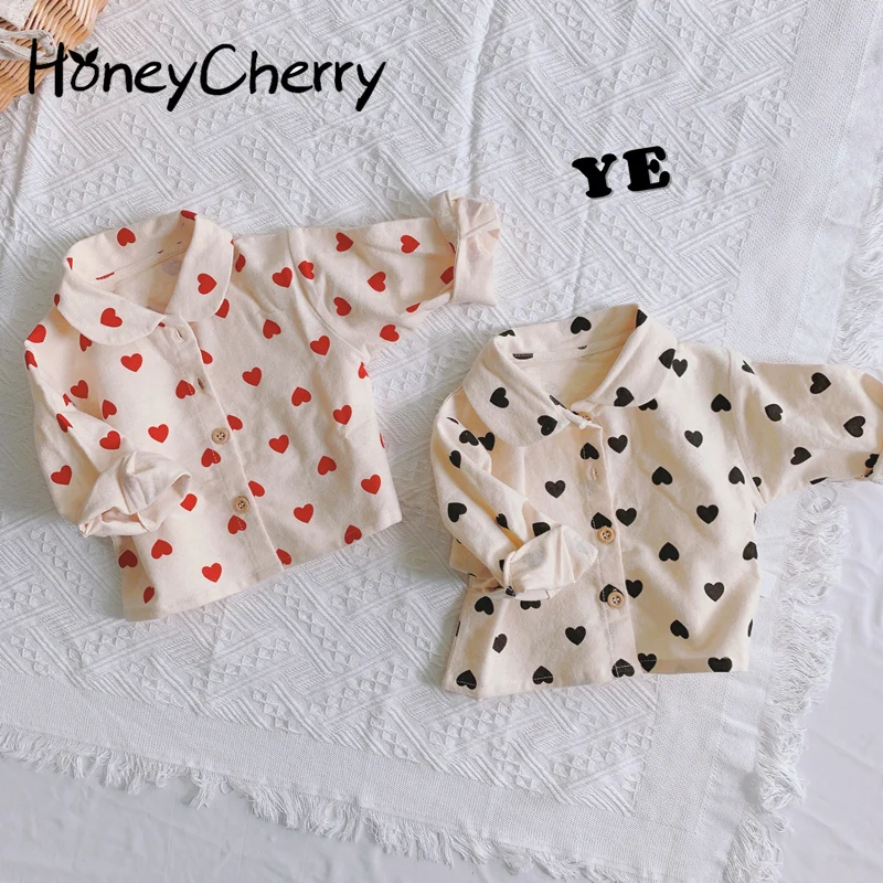 

HoneyCherry New Heart Printed Cotton Shirt Kids Blouse Baby Girl Long Sleeve Tops