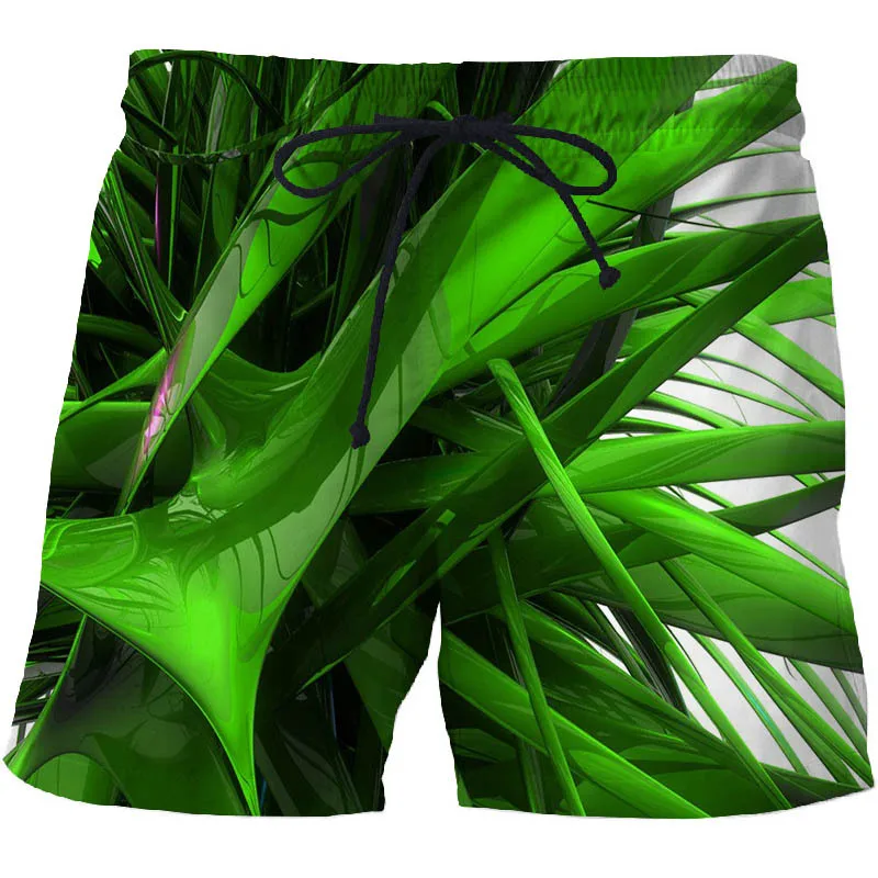 

2023 New Man Summer Couples Green Leaf 3D Print Plunge Swim Casual Holiday Swimming Beach Shorts Mens Clothing Board Shorts
