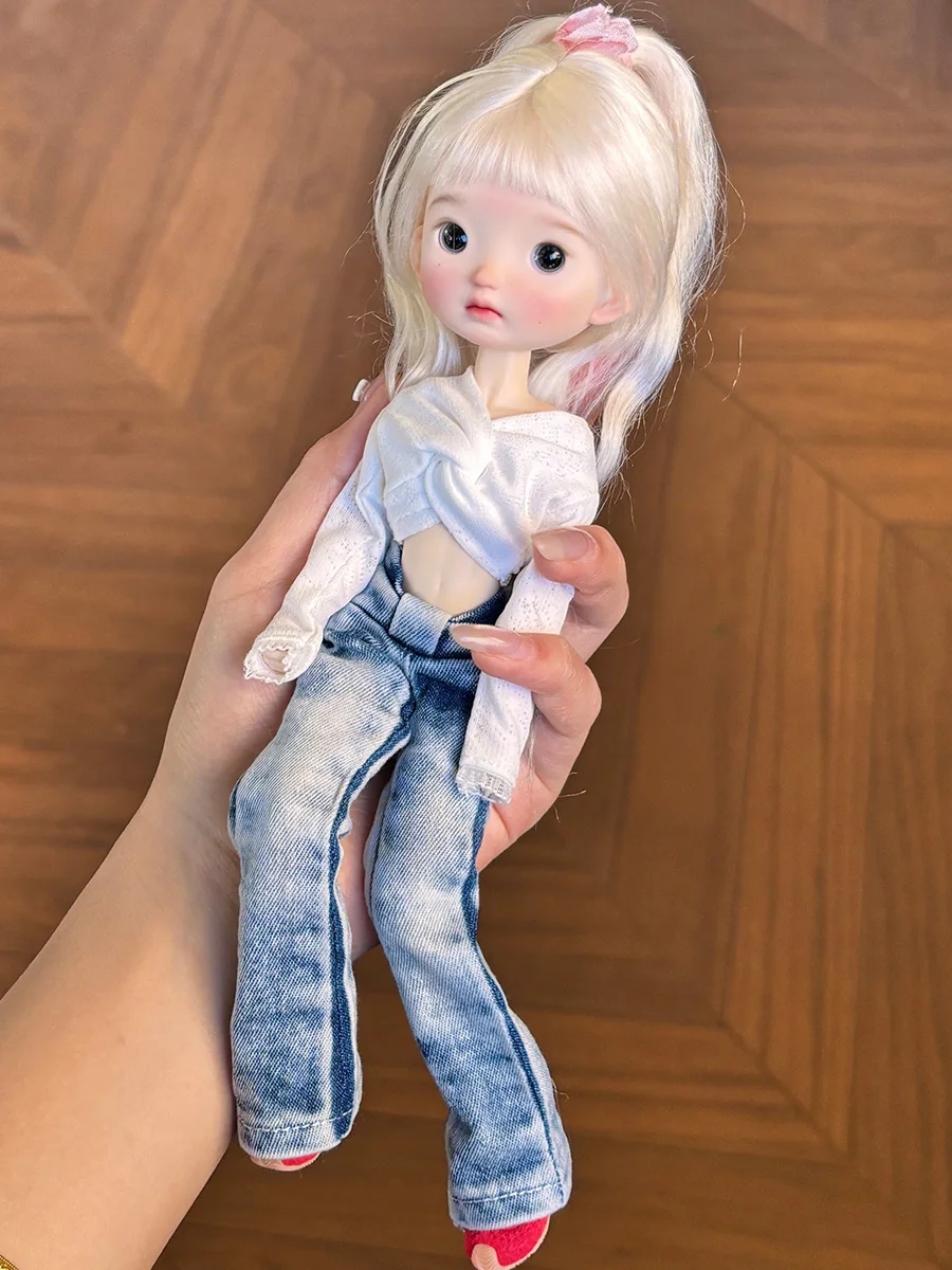 Фото Комплект одежды для кукол BJD в масштабе 1/6: джинсовые брюки с бантом [микро-клеш], укороченная рубашка с длинными рукавами для моделей ob22, ob24, для самостоятельного изготовления игрушек №2