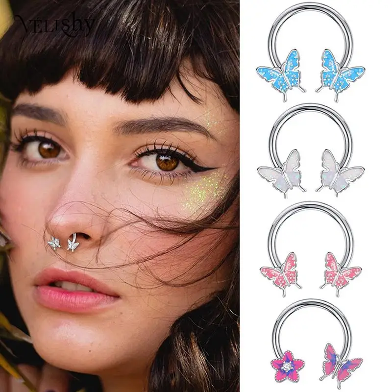 

Butterfly Horseshoe Nose Rings Earrings Septum Ring Tragus Piercing Daith Helix Hoop Ear Earring Nostril Nose Piercing Jewelry
