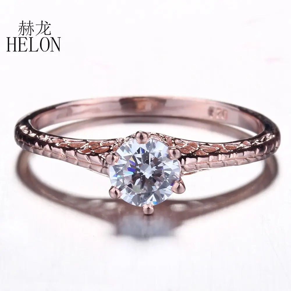 

HELON Moissanite Ring Solid 18K 14K 10K Rose Gold VVS/DEF Round 5mm Test Positive Lab Grown Moissanite Diamond Engagement Ring