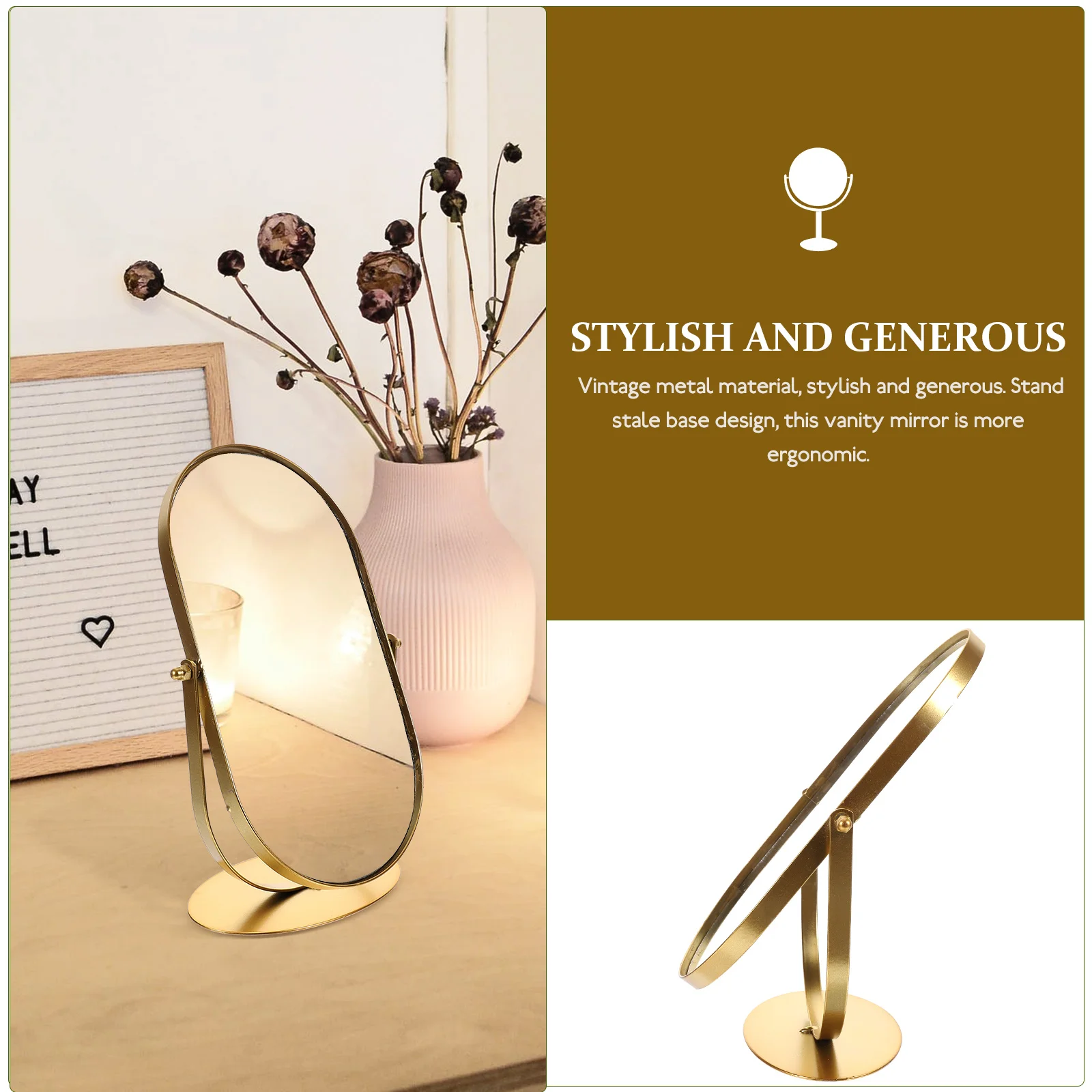 Зеркало односторонний металлический круглый туалетный столик в стиле ретро