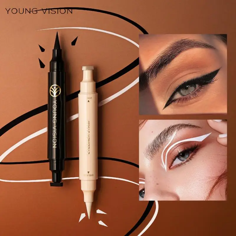 

Double Ended Liquid Eyeliner Pen 2 In 1 Eye Liner Pencil Waterproof Fast Dry Black White Eyeliner With Seal Stamp Eyes Makeup