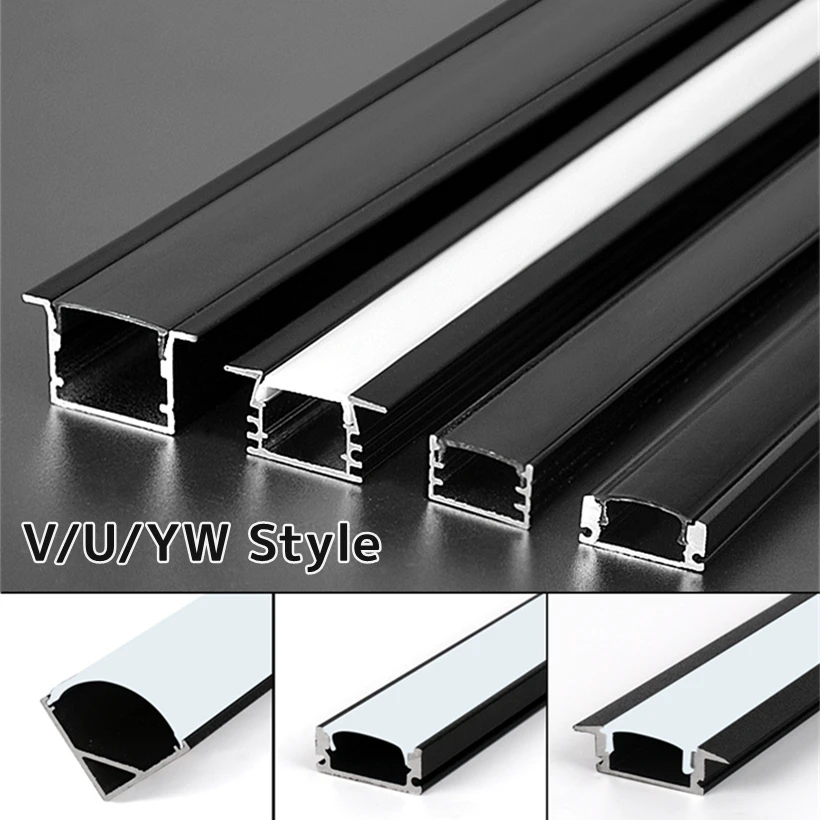 

1M/pcs V/U/YW-Style LED Aluminum Profile Recessed Linear Channel With Black/Milky Cover Holder Corner Home Decor Bar Strip Light