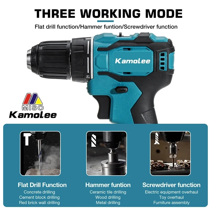 Бесщеточная электрическая Ударная дрель Kamolee 10 мм аккумуляторная отвертка