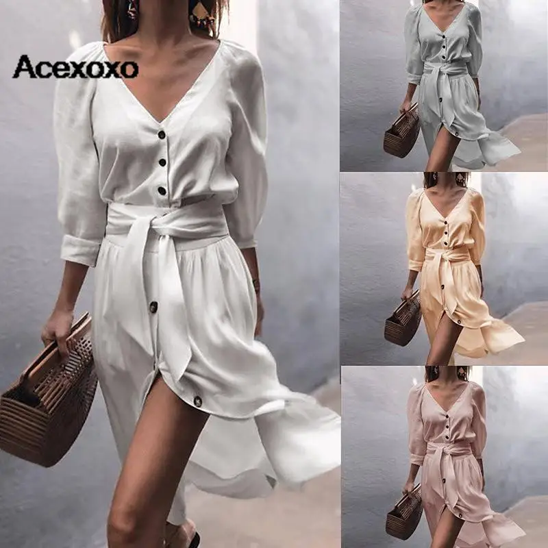

2023 Europe and the United States new autumn and winter V-neck strap sleeve independent station dress