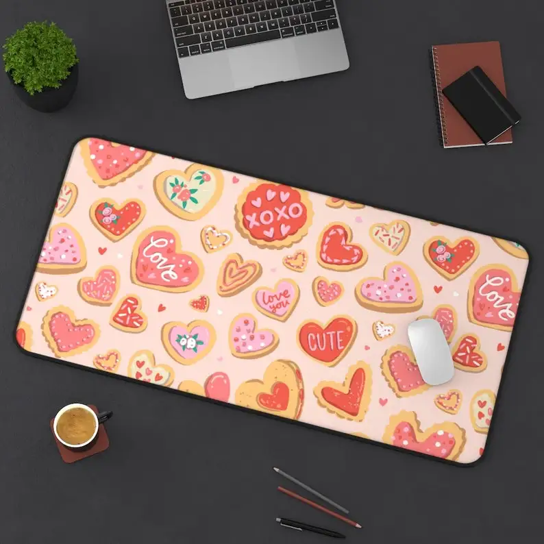 

Valentine's Day Heart Cookies Desk Mat, Cute Desk Mat, Kawaii DeskMat, Office Desk Accessories for Women & for Men, Gamer Gifts