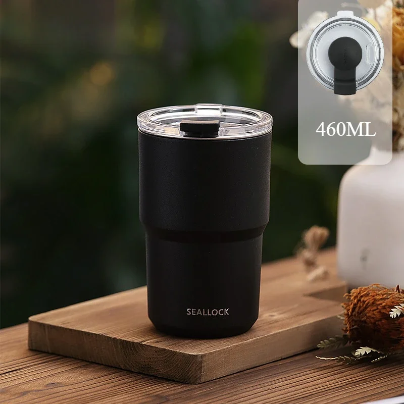 Изолированная чашка с крышкой 460 мл двухслойная Вакуумная для воды удобная ручка