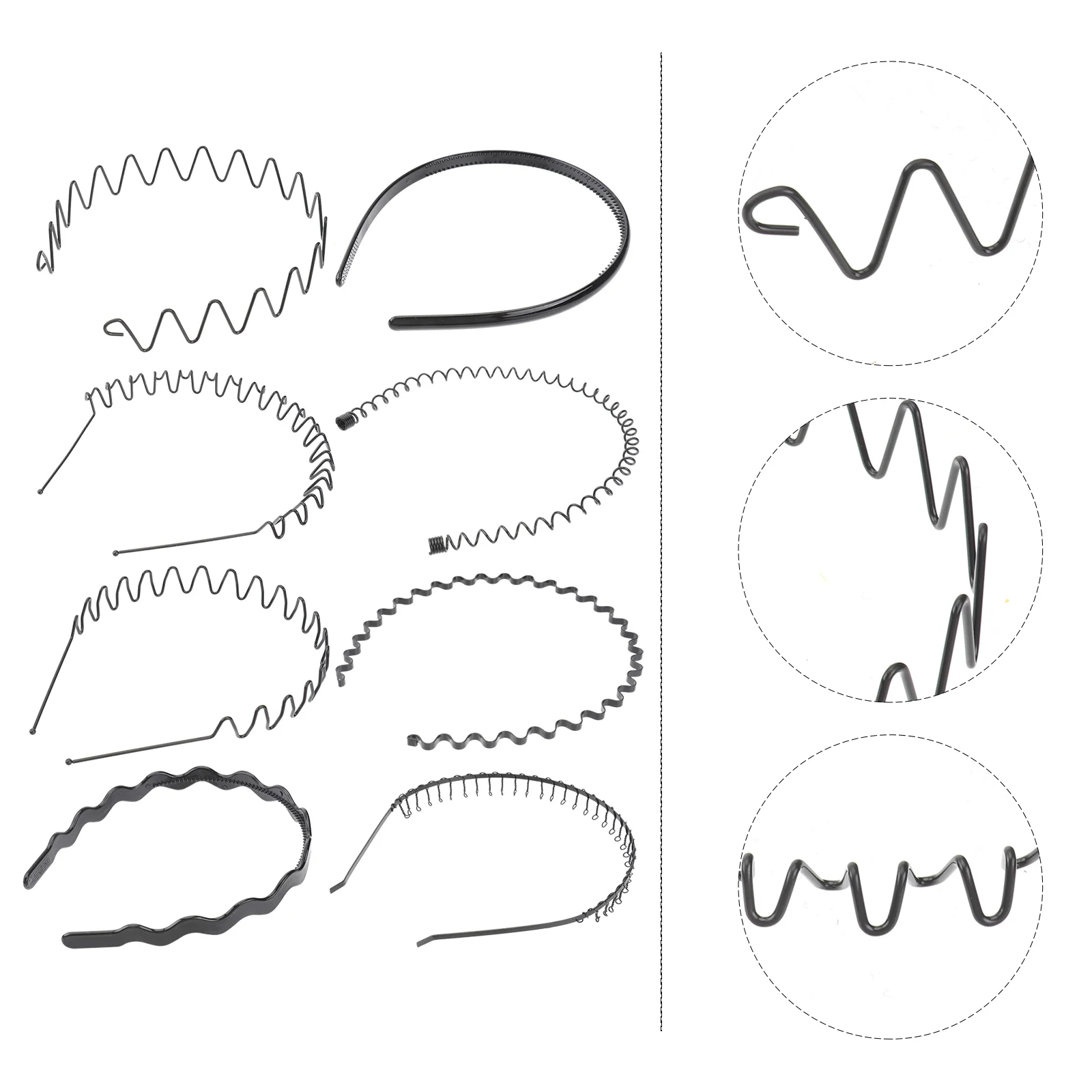 

8PCS Unisex Wavy Headbands Metal Hair Spiral Waved Hairbands Back Sports Headband Elastic Non Headdress for Men