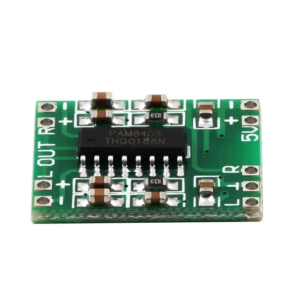 

Green PAM8403 Super Mini Digital Amplifier Board 2 * 3W Class D Digital 2.5V To 5V Power Amplifier Board Efficient hot new