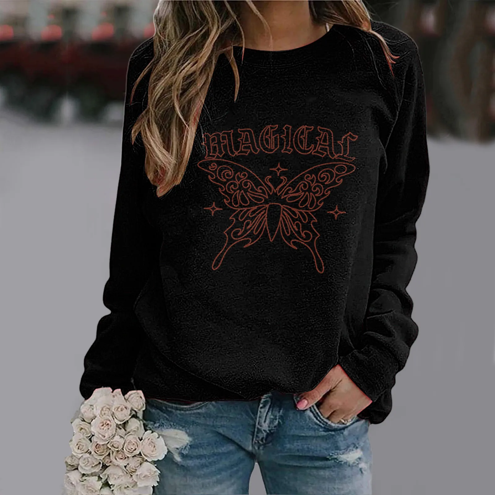

Y2k Gothic Butterfly Print Oversize Hoodies Women Grunge Autumn Pullover Tops Loose Sweatshirts Vintage Long Sleeve Punk Outwear