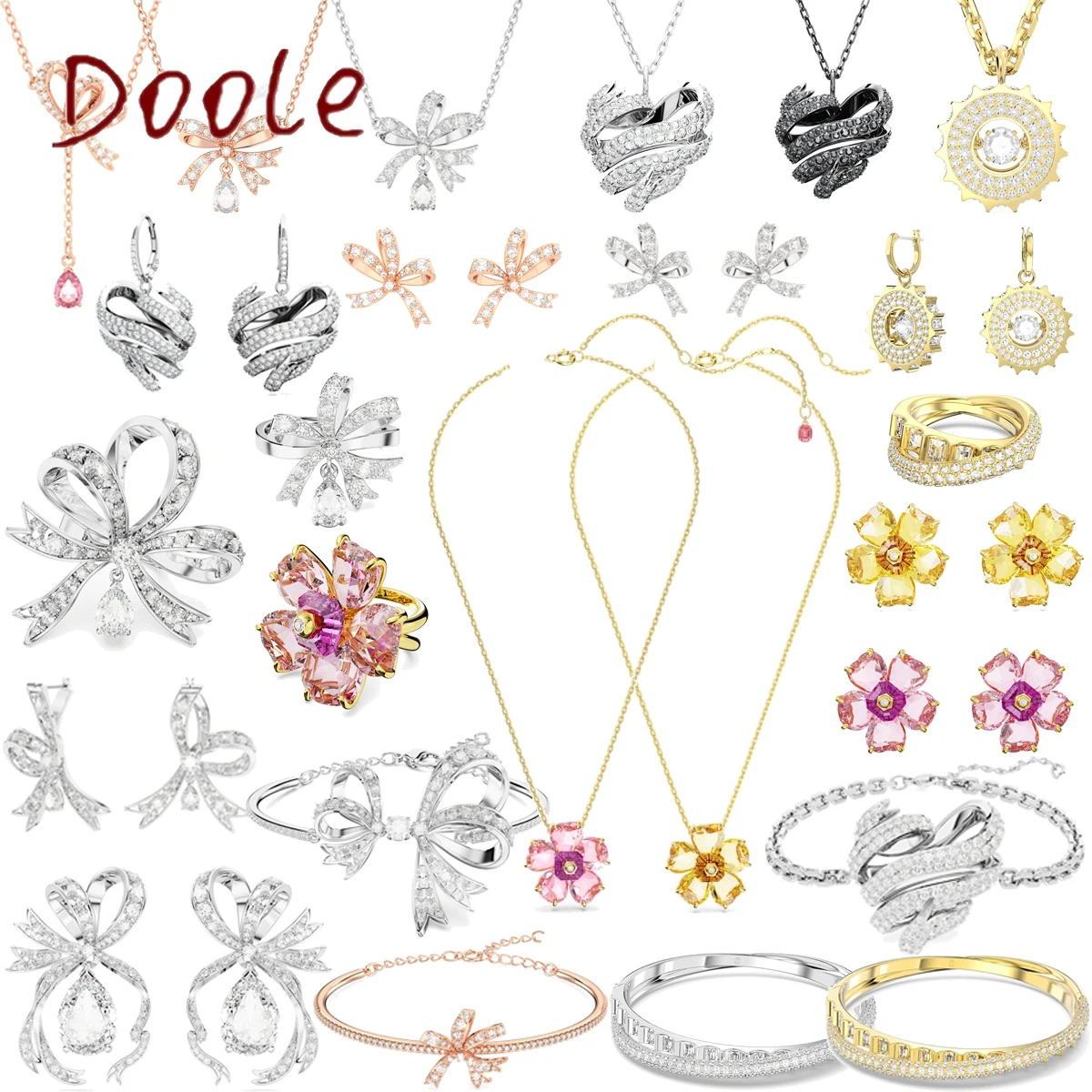 

Swa 2023 New Trend Hot Selling Jewelry Sets Engagement Volta White Bow Series Necklace Earring Ring Bracelet Fashion Gift Girl