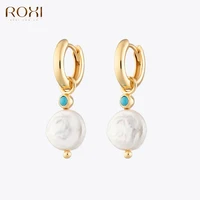roxi fashion baroque irregular pearls earrings for women 925 sterling silver turquoise stone hoop earrings jewelry pendientes