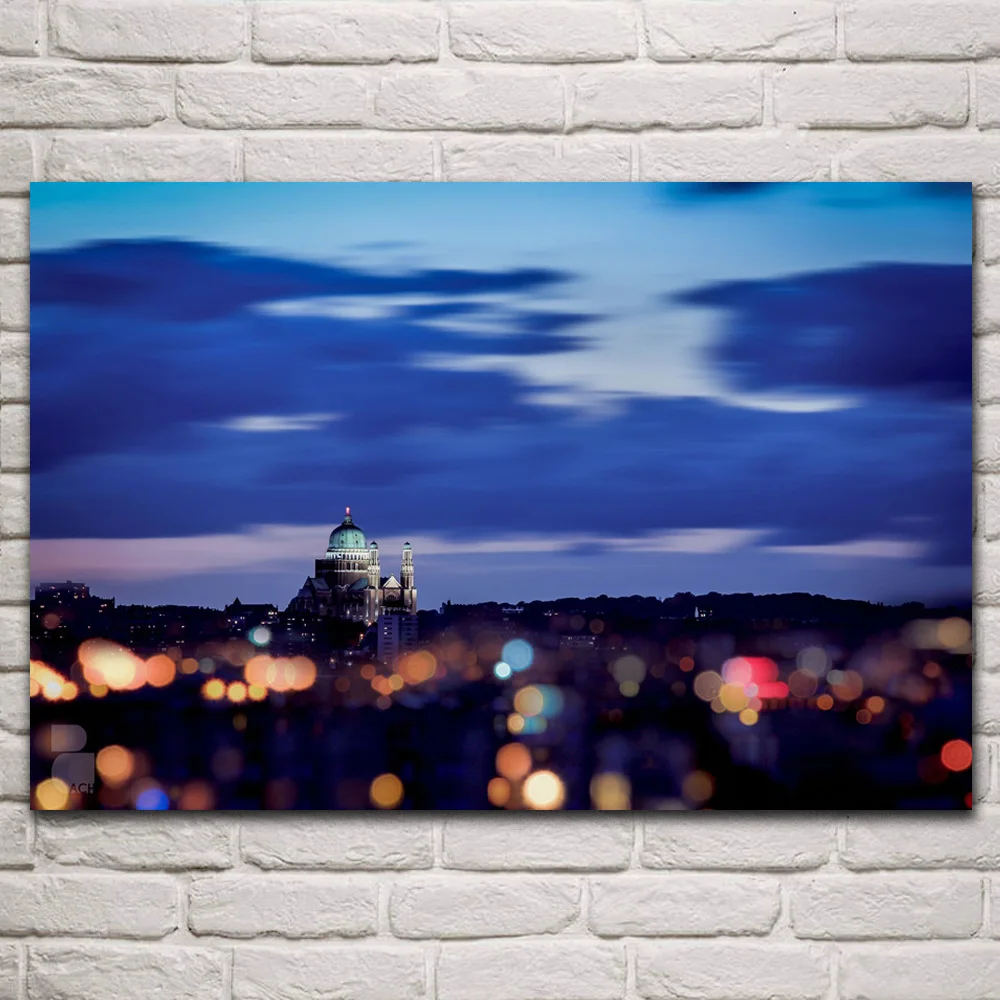 

Beautiful Brussels night architecture Euro city nightscape fabric posters on wall picture living room home decoration art KR193