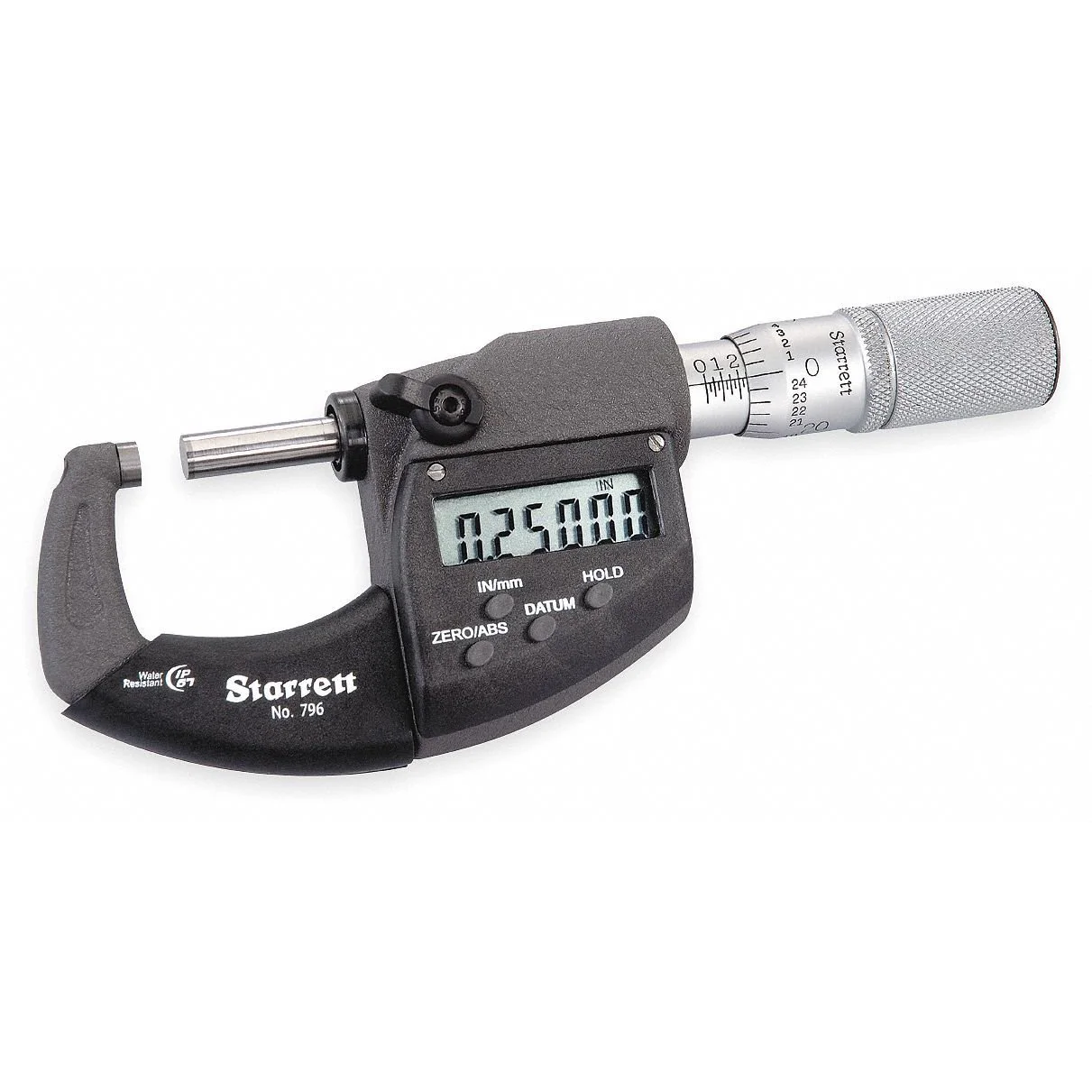 Фото Оригинальный диапазон измерения Starrett 795XFL-1 2025 года, разрешение 0–1 дюйма, 0,00005 дюйма, IP67, наперсток трения, стопорная гайка, цифровой внешний микрометр №1