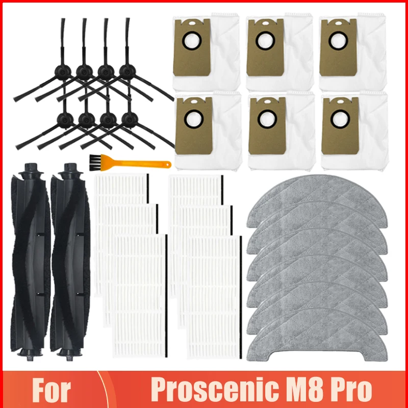

Hepa Filter Mop Rags Dust Bags For Proscenic M8 Pro Robot Vacuum Cleaner Accessories Main Roller Brush Side Brush Replacement