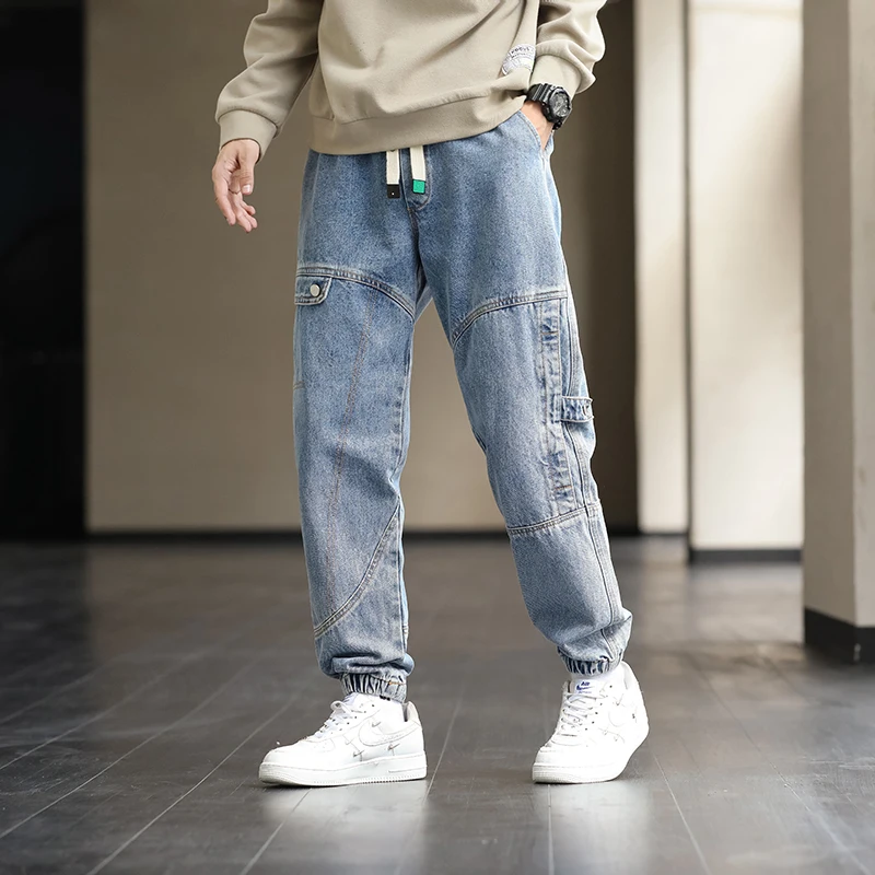 Large Size M-8XL Men's Jeans Bunched leg Sports Baggy Elastic Waist Harlan Cargo Outdoor sports Jogger Trousers Male 2022 New