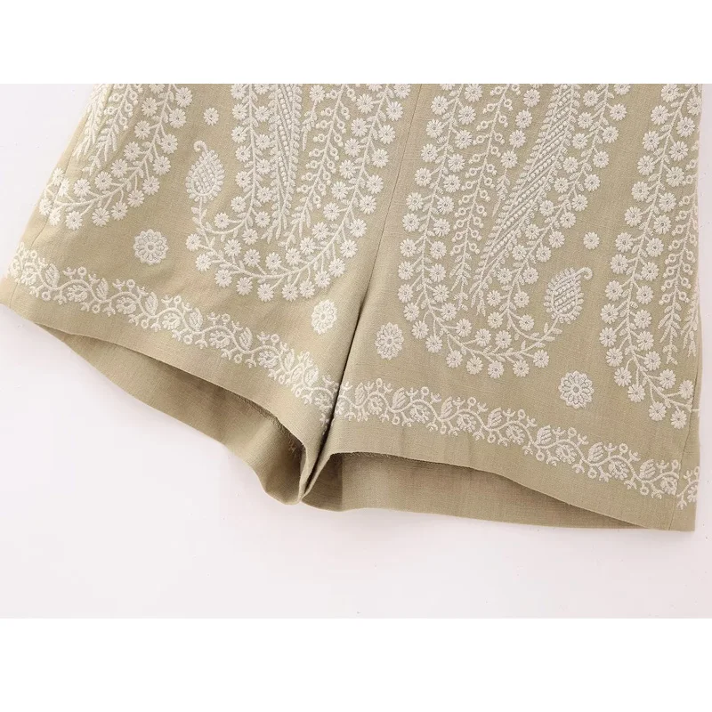 TRAF 2023 Embroidered Shorts Women Summer Bermuda Shorts Woman Beach High Waist Shorts for Women Streetwear Casual Shorts Women