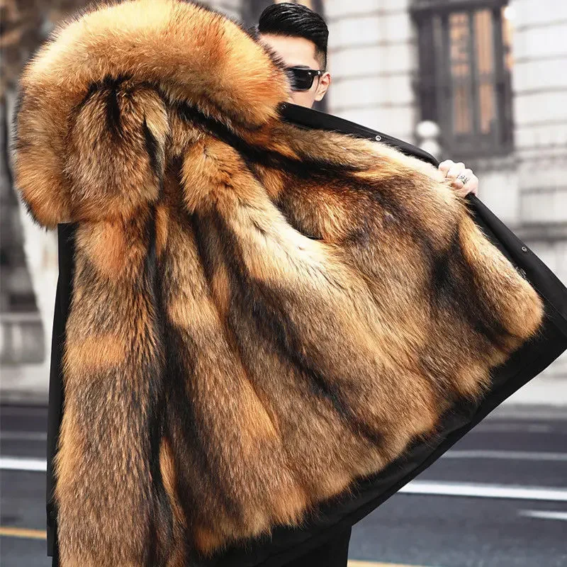 

Men's Winter Parker Faux Fur Liner Warm New Jackets Thick Branded Luxury Fur Coat Mink Fleece Mid-length Coats Clothing Man