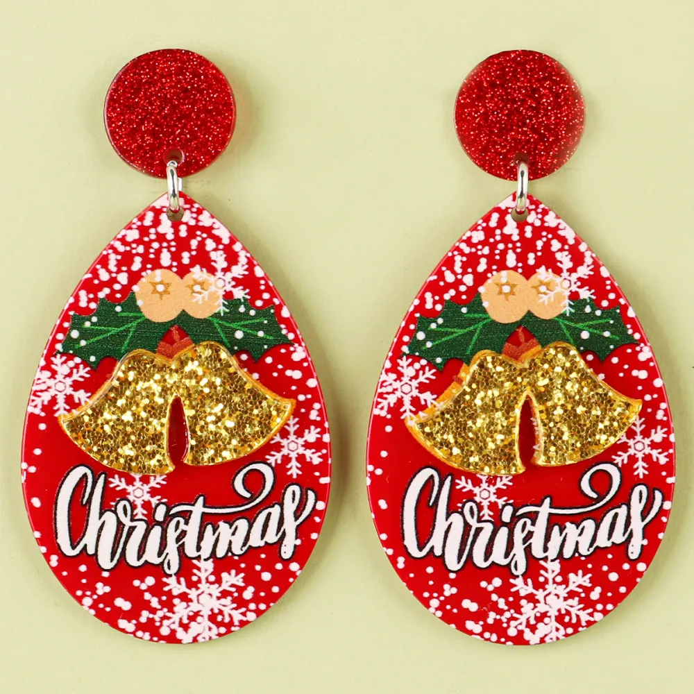 

FishSheep Trendy New Gold Color Bell Acrylic Drop Earrings Red Merry Christmas Dangle Earrings for Women Fashion Jewelry Gifts
