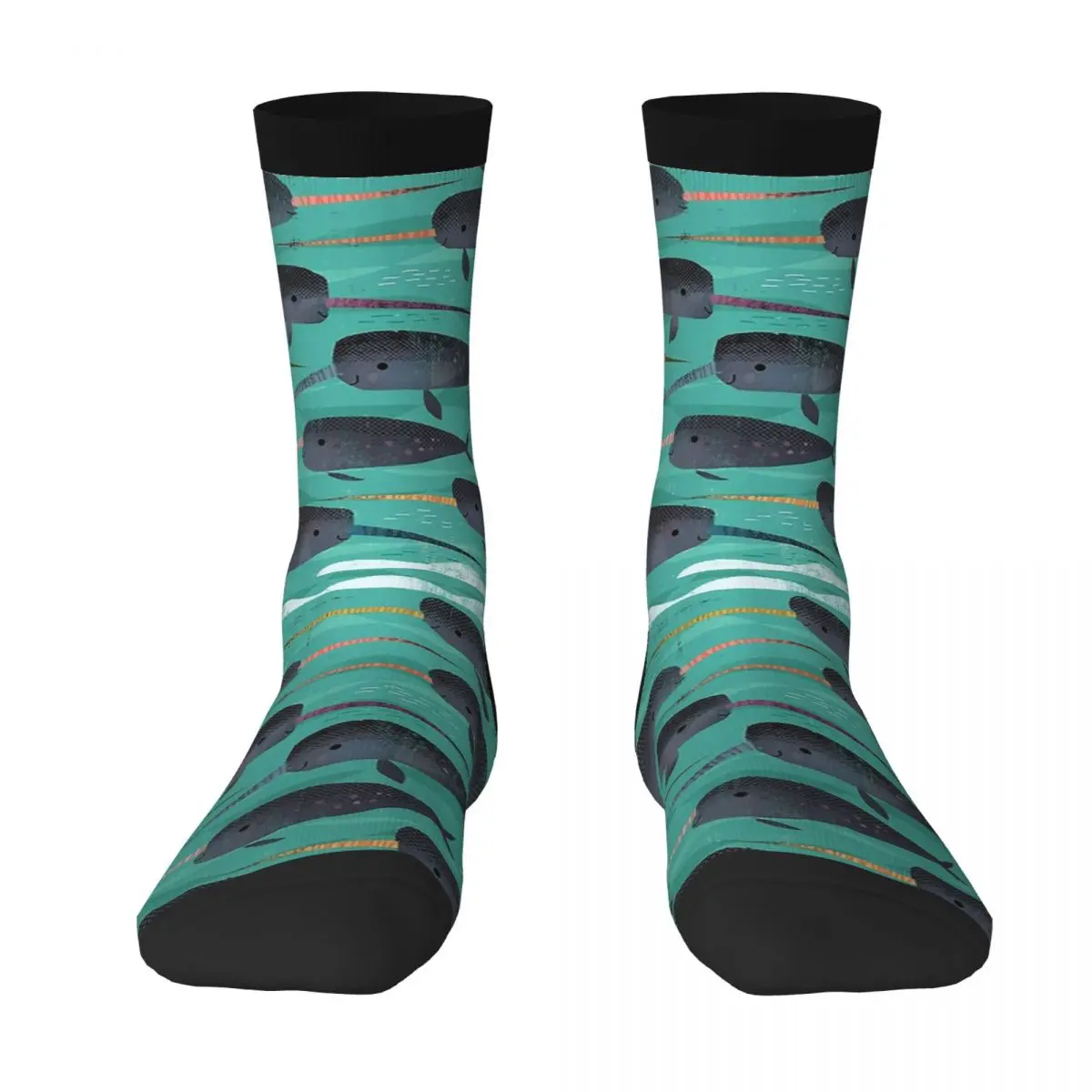 

Narwhals And Narbirds Thick Contrast Color Socks Men's 90% Polyester Funny Middle Tube Crew Graphic Printed