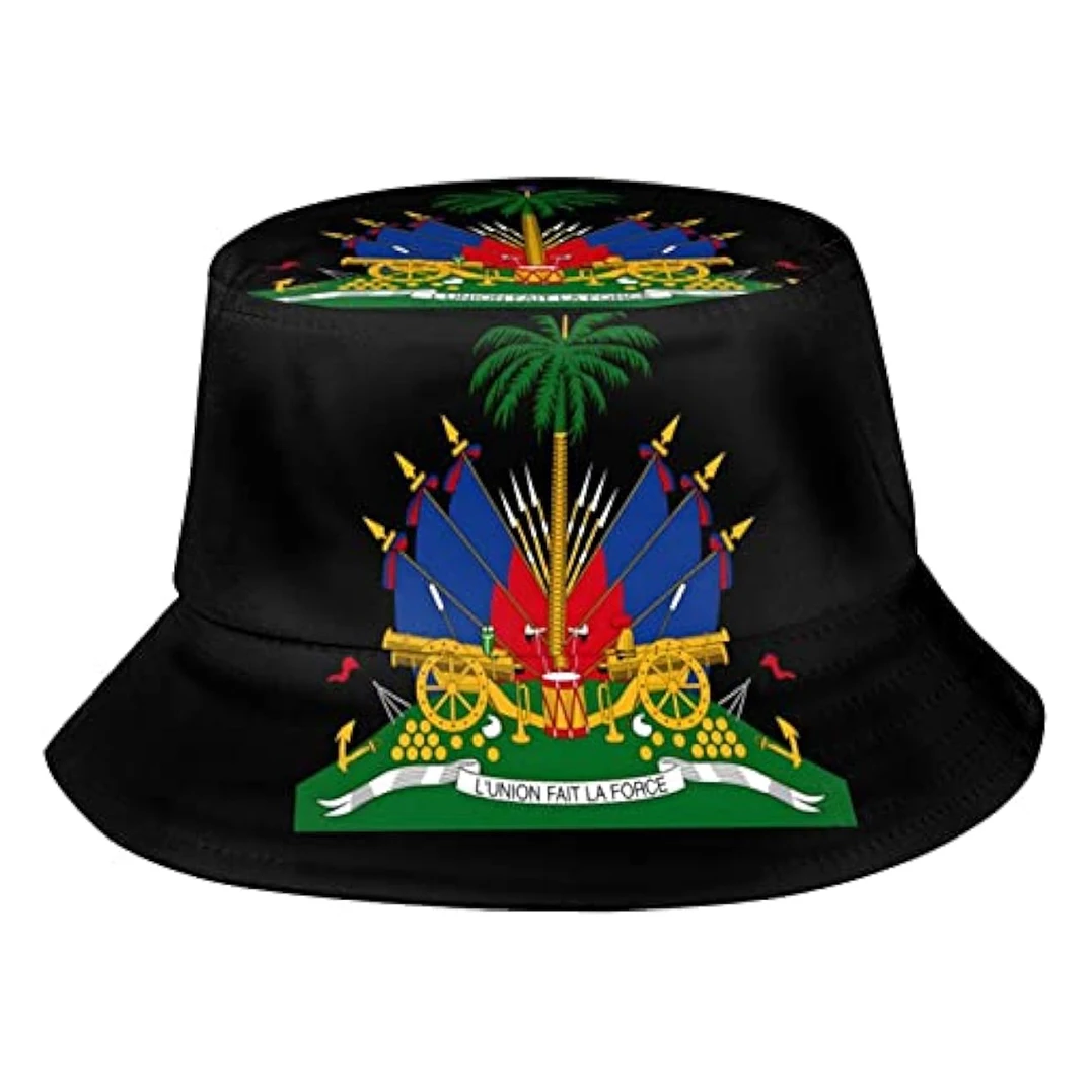 

Funny Haiti Haitian Flag Bucket Hats Fashion Sun Cap Packable Outdoor Haitian Fisherman Hat for Unisex Women Men