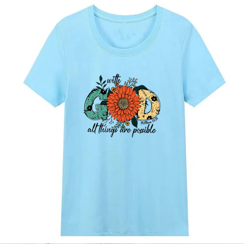 

With God All Things Are Possible Floral Vintage Women T Shirts Harajuku Religious Clothes Christian Festival Fall Dropshipping