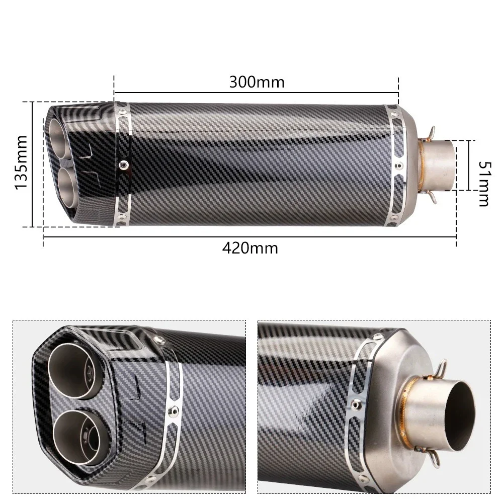 Универсальный выхлопной глушитель для мотоцикла из нержавеющей стали с 2