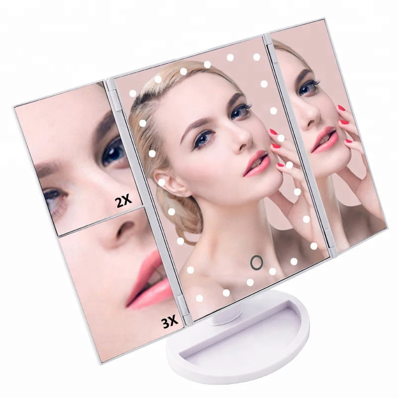 

Makeup Mirror Vanity Mirror with Lights, 1X2X 3X Magnification, Touch Screen Switch, Dual Power Supply, Portable Trifold Makeup