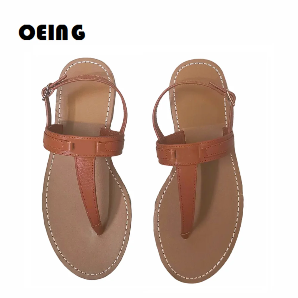 

2022 Summer Women Leather Flat Sandals Female Clip Toe Comfort Beach Sandals Open Toe Ankle Buckle Sandalias De Mujer