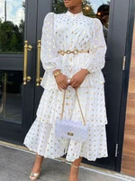 2022 chic women dresses printing long sleeve ball gowns french style mid length chiffon white dress elegant ladies fall fashion