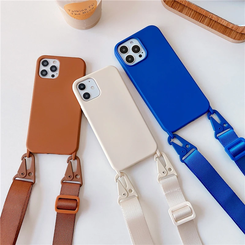 

Luxuly Cute Black Portable Adjustable Strap Cord Chain Case for IPhone 13 12 Pro Max XR XS 8 7 Plus 11 SE Shockproof Matte Cover
