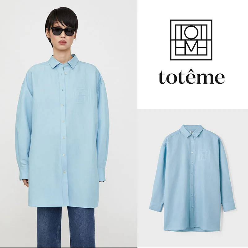 

Toteme Women's Button Down Shirt Long-sleeved Shirt 2023 Women office Top Solid Color Urban Style All-match Long T-Shirt