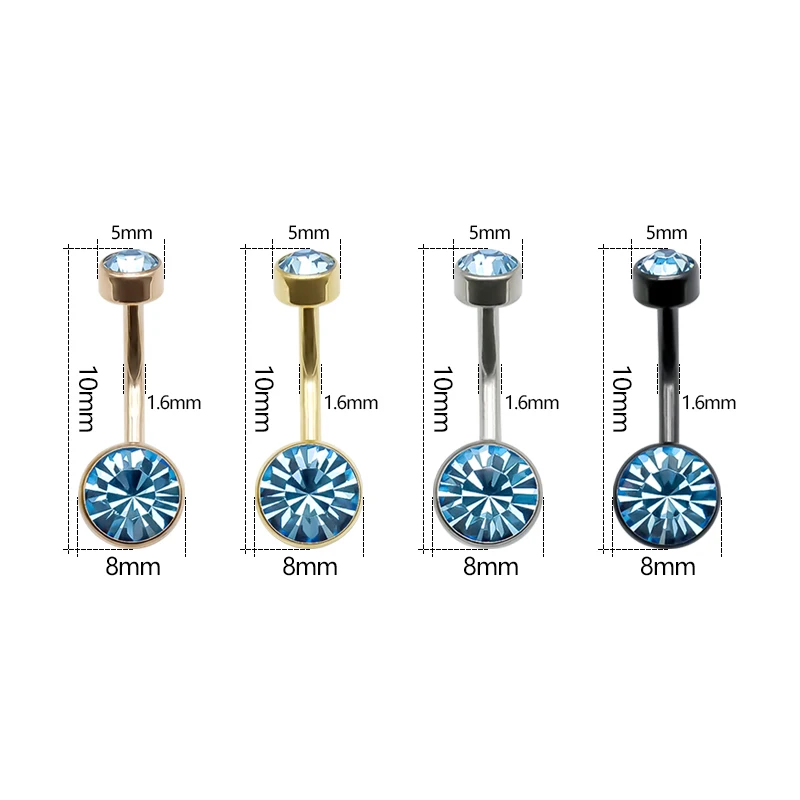 6PCS/Lot G23 Titanium Piercing Belly Button Rings Internally Threaded Crystal Gem Navel Piercings Body Jewelry for Women 14G