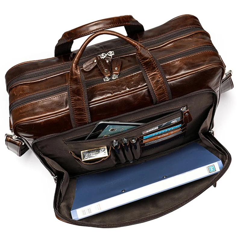 Multi-Function Fashion Genuine Leather men Shoulder Bag Leather Messenger Bag Men Crossbody Bag Tote Handbag Duffle Bag Weekend