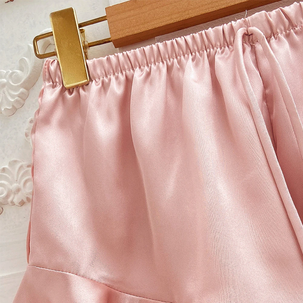 Fashion Silk Sling Household Clothes Pajamas Women's Sling Shorts Pajama Dress Set Lightweight and Comfortable All Seasons Wear