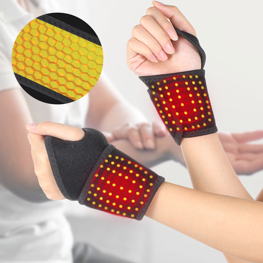 

2pcs Magnetic Therapy Self-Heating Wrist Support Brace Wrap Heated Hand Warmer Compression Arthritis Pain Relief Wristband Belt
