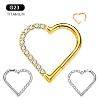g23 titanium septum piercing earring zircon heart shape segment ear cartilage ring clicker tragus helix body jewelry 16g 2022