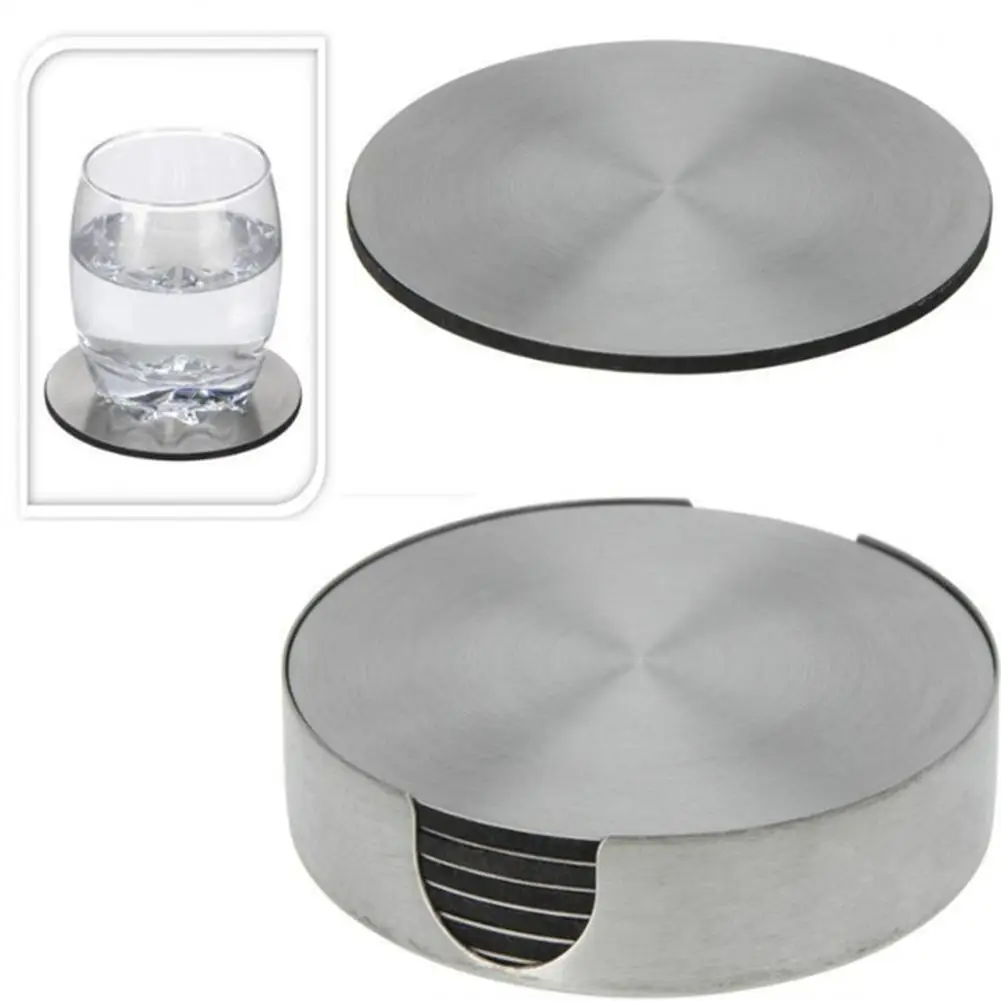 

6Pcs/Set Round Stainless Steel Table Placemats Hea Tea Cup Mug Heat-resistant Beer Coaster Pad Mat Coasterst Insulation