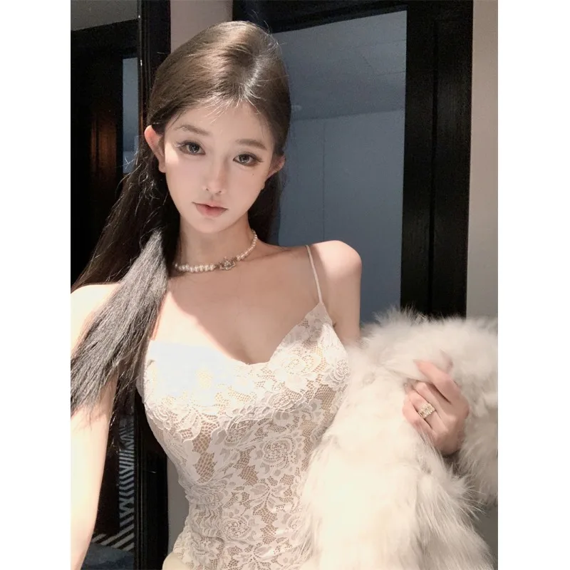 Pure Desire Gyaru Embroidered Lace Bottoming Shirt Top Women Autumn and Winter New Sweet Wrap-around Slim fit Slimming Cami