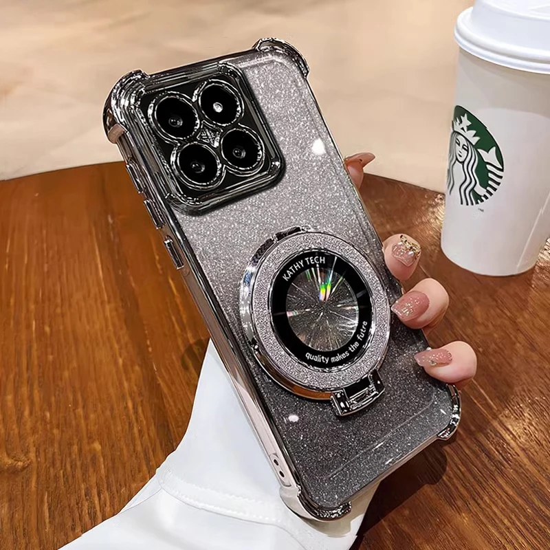 Для Xiaomi 14T Pro 15 14 13 роскошный чехол с кронштейном блестящий держатель силиконовая