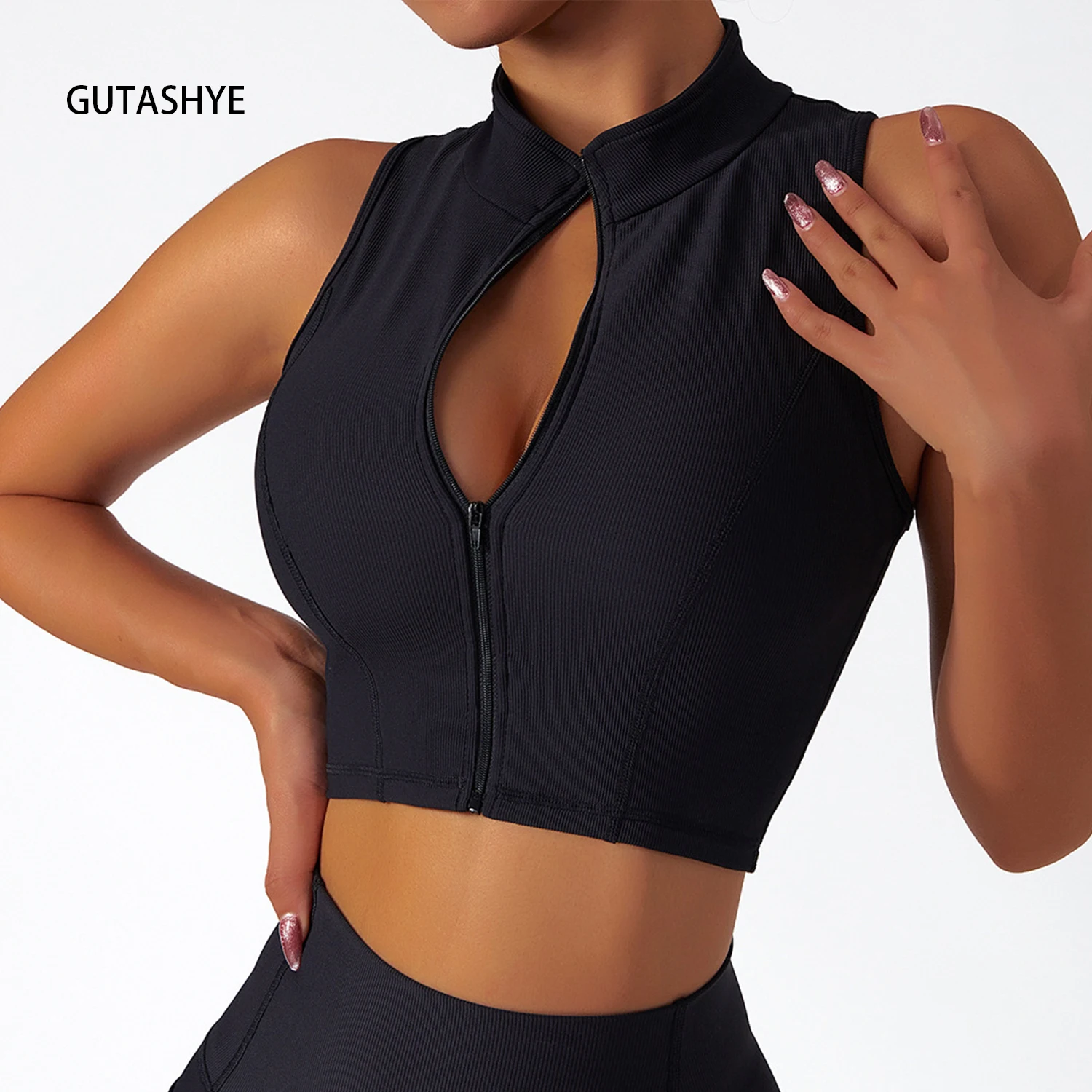 

Women's Sports Bra Gathered Without Steel Ring Adjustable Belt Front Zipper Yoga Running Vest Shockproof Underwear