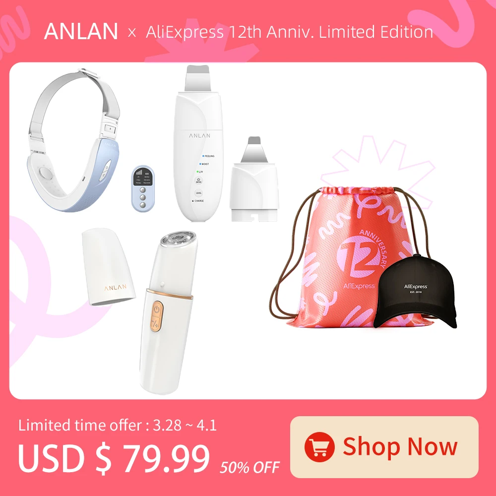 

Anlan AliExpress 12th Anniv. limited offer. V Face Lifting Device & 6 In 1 RF Beauty Device & 2 In 1 Skin Scrubber.328 sale only