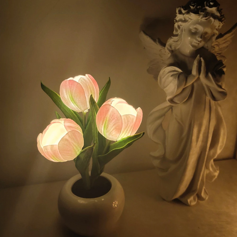 

LED Tulip Flower Night Light Flowerpot Potted Plant Table Lamp Wedding Party Decoration for Girls Excellent Birthday Present