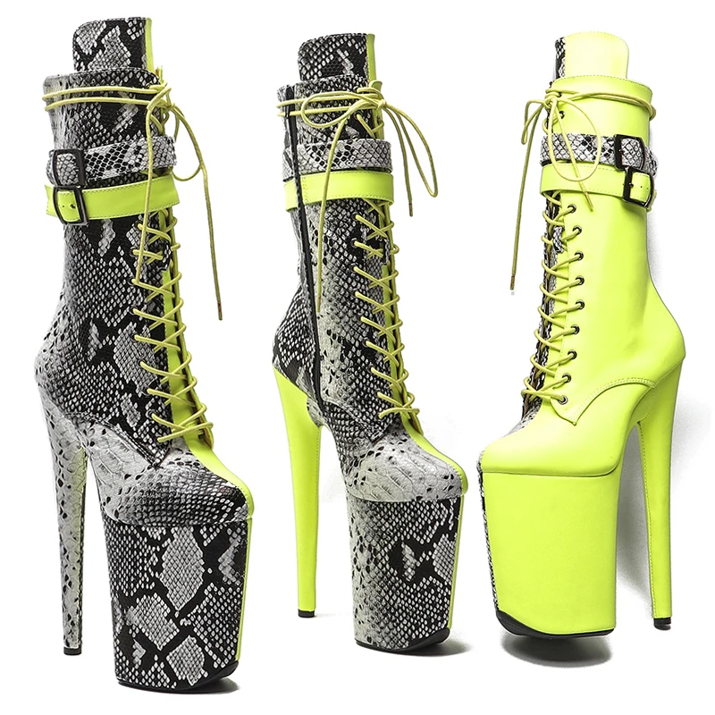Leecabe  23CM/9inches color matching  Extreme High Heels Platform Boots Lace Up Sexy Pole Dancing Ankle Boots women boot 4BY