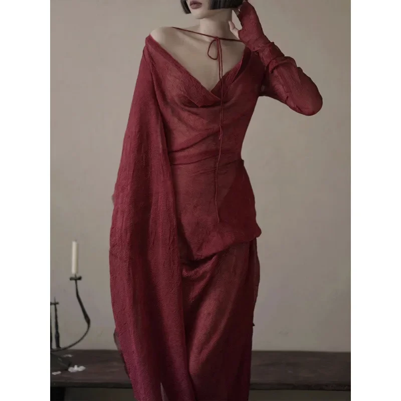 Элегантное женское длинное платье 2024 новый стиль французская мода асимметричное