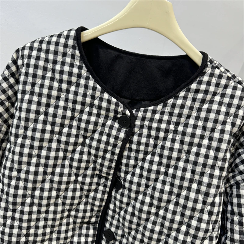 Зеленый клетчатый пуховик Four Seasons с круглым вырезом женская осень и зима 2024 новая