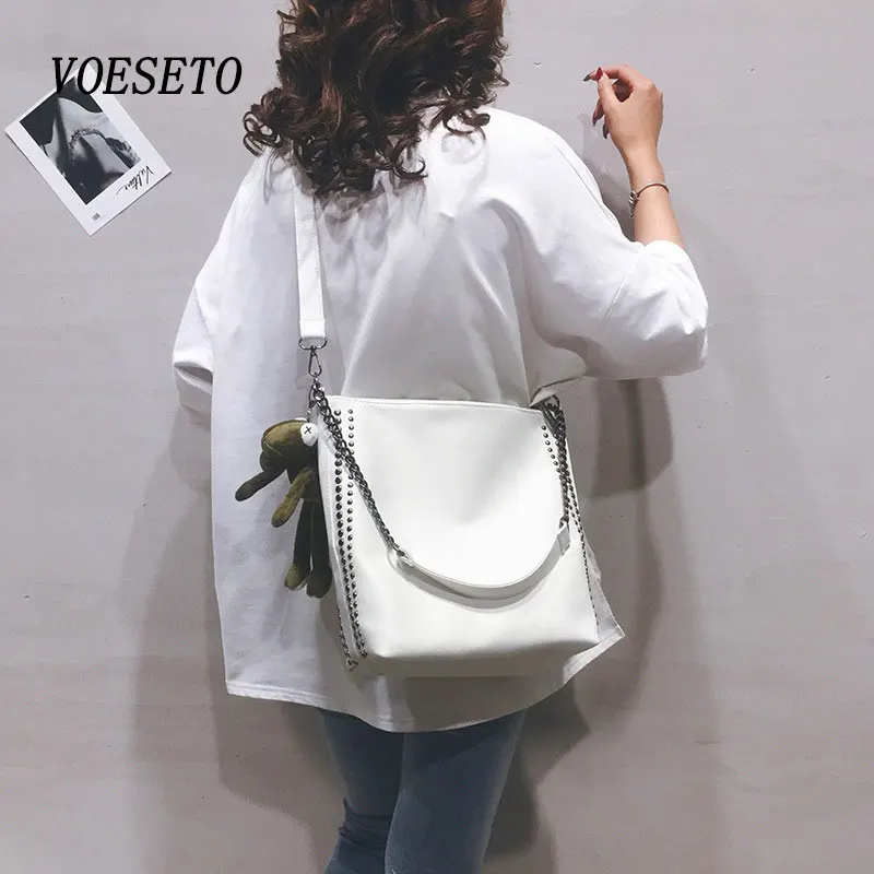 

Rivet Bag Women's 2022 Summer New Fashion Leather Tote Bag Large Capacity Girl Bag Casual Chain Shoulder Za Brand Messenger Bags