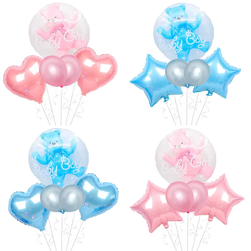 

4D Transparent Boy or Girl Blue Pink Bobo Balloon Bear Foil Balloons Bubble Balloon Kids Birthday Gender Reveal BabyShower Decor