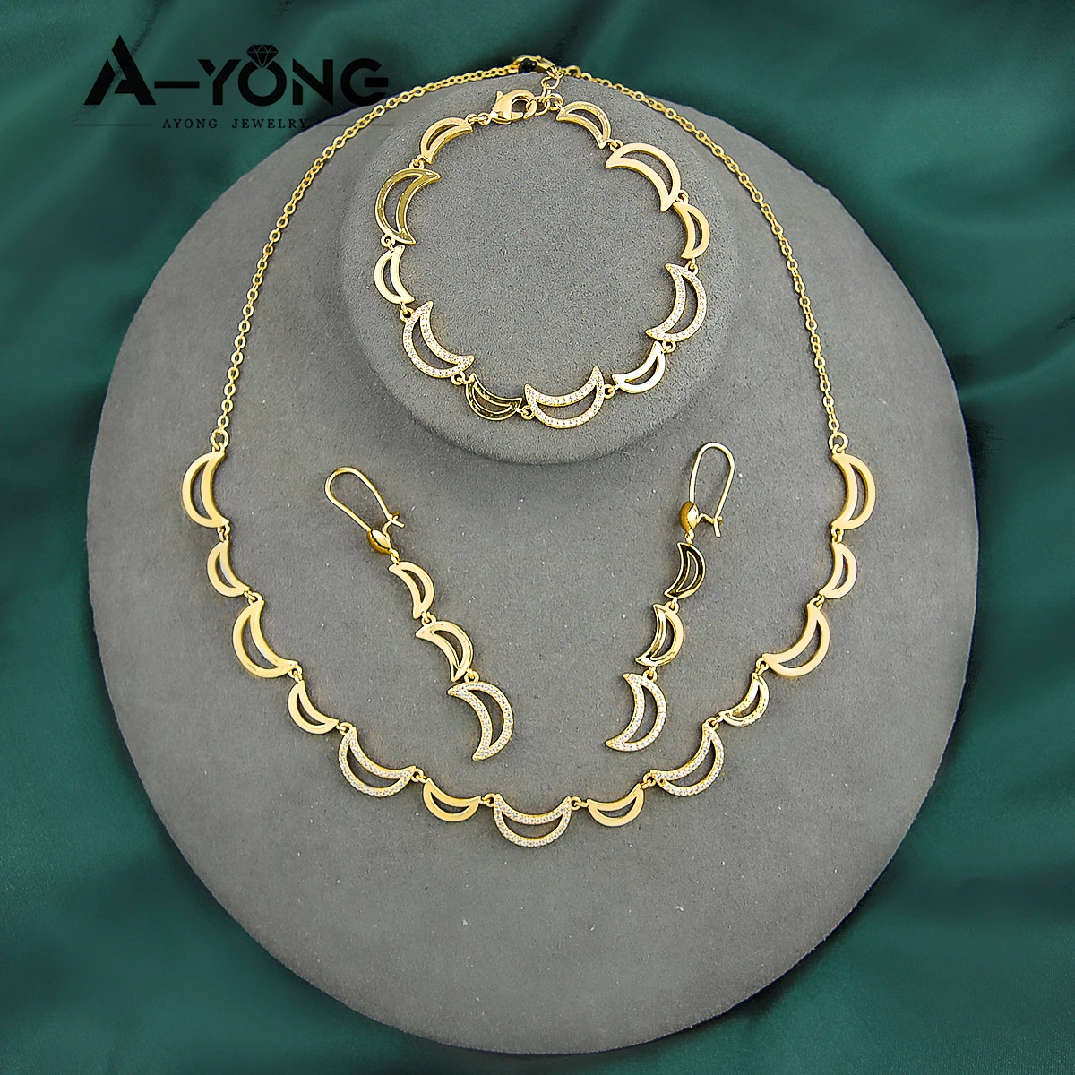 

AYONG Elegant Italian Gold Jewelry Set 21k Gold Plated Zircon Moon Necklace Sets Dubai Middle East Luxury Party Wedding Parts